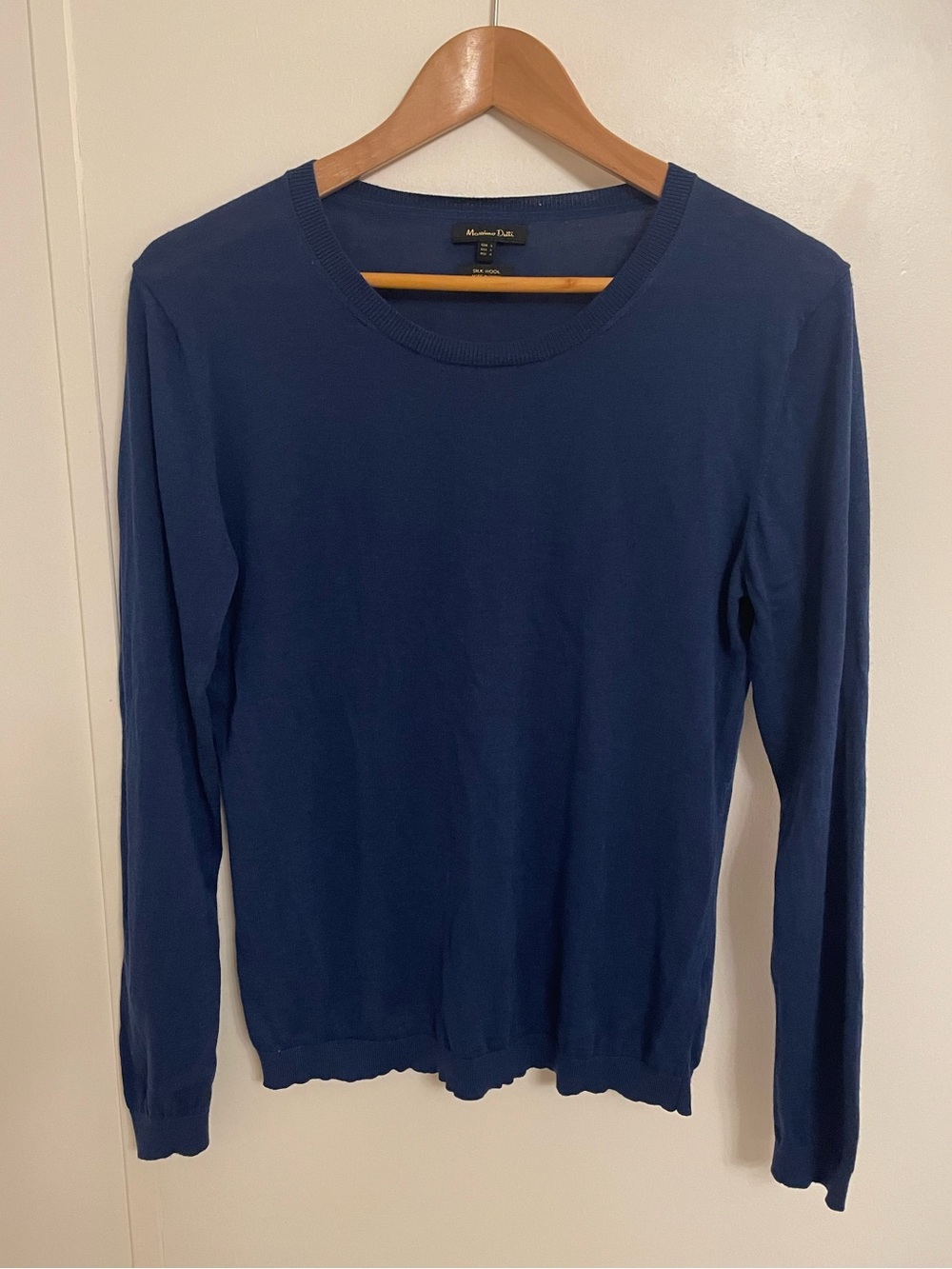 Massimo Dutti Navy Round Neck Lightweight Silk Wool Sweater Size L
